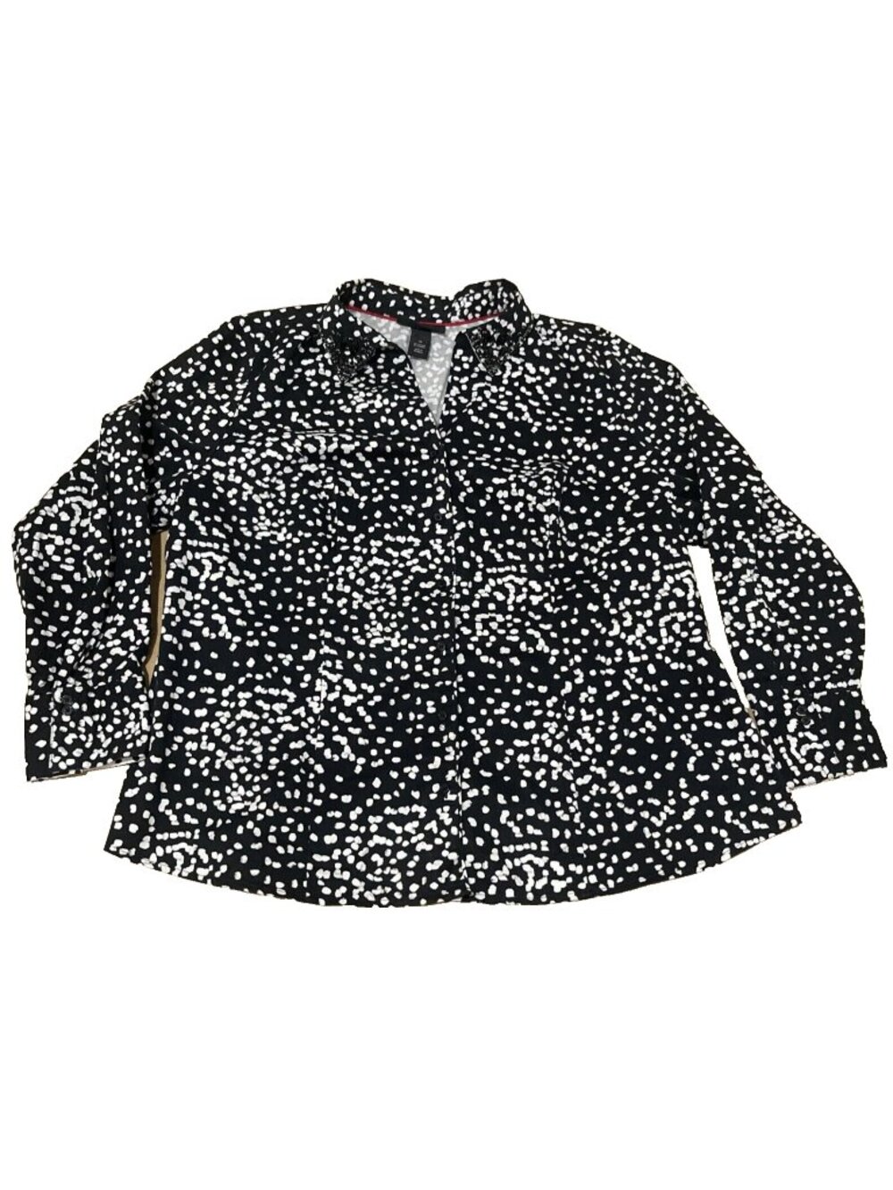 Lane Bryant Black with White Polka Dots Button Up Top Women Office Wear Size 24
